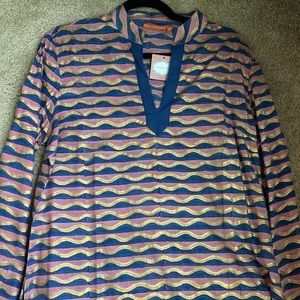 Oliphant Navy Pink and Gold Metallic Wave Tunic- new with tag